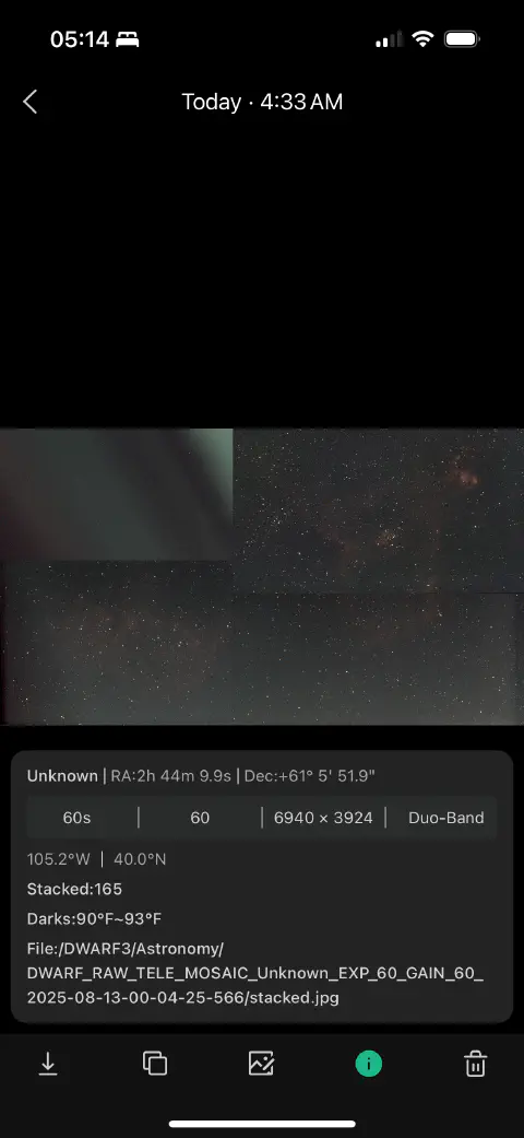 screenshot from the Dwarf app on iOS