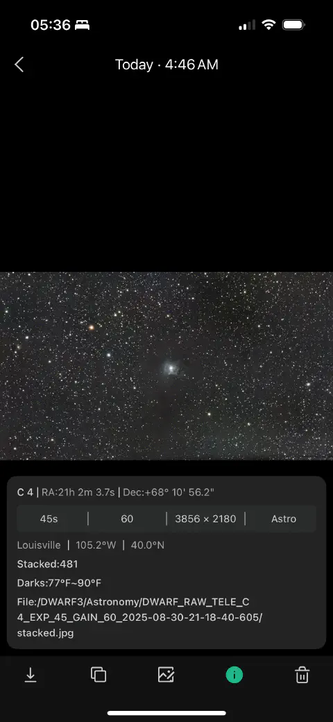 screenshot of Dwarf app on iPhone