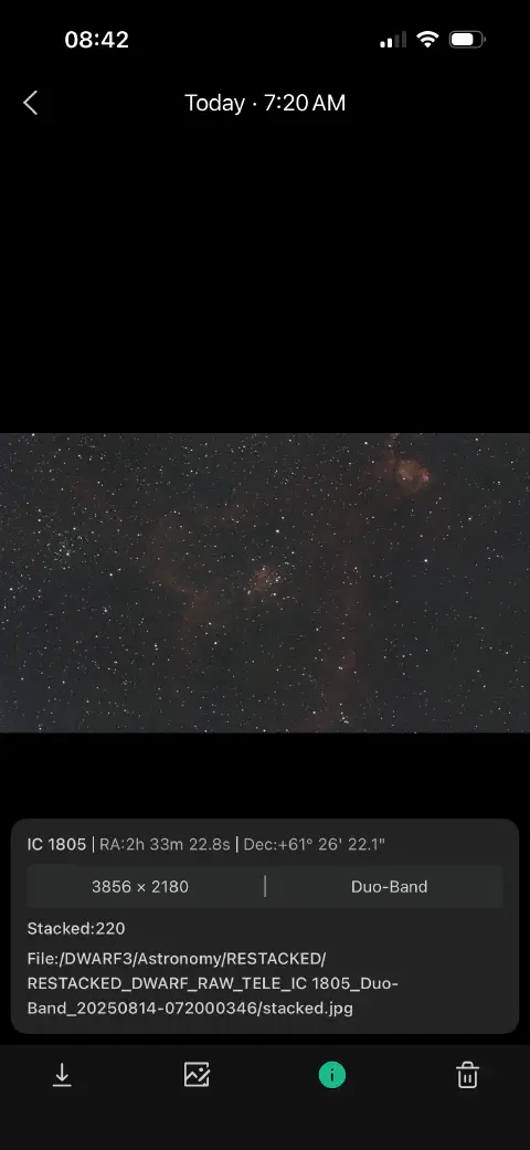 screenshot from Dwarf app on iOS