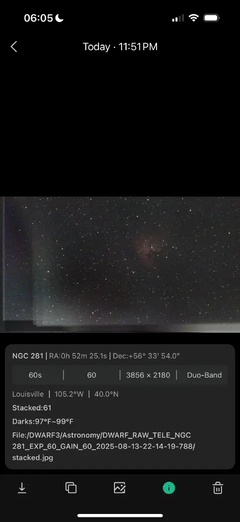 screenshot from Dwarf app on iPhone