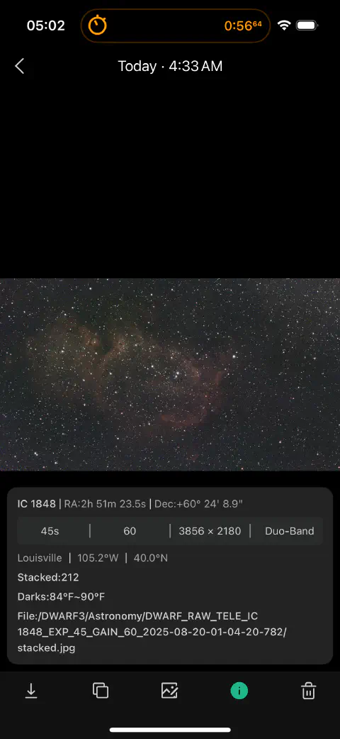 screenshot from Dwarf app on iPhone