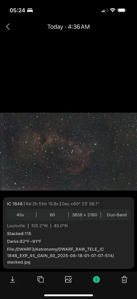 screenshot from Dwarf app on iPhone