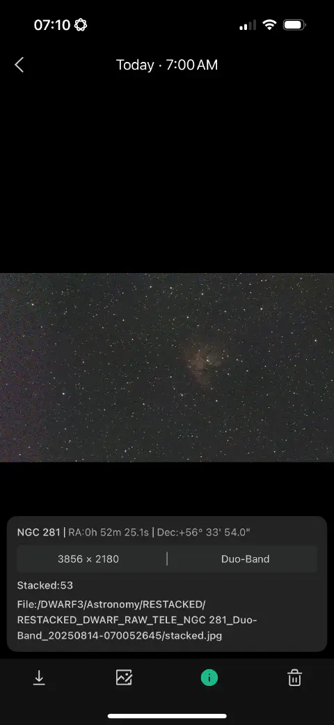 screenshot from Dwarf app on iPhone