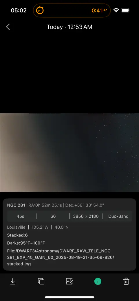 screenshot from Dwarf app on iPhone