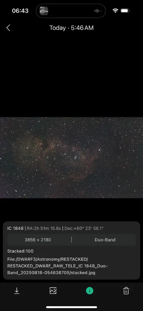 screenshot from Dwarf app on iPhone