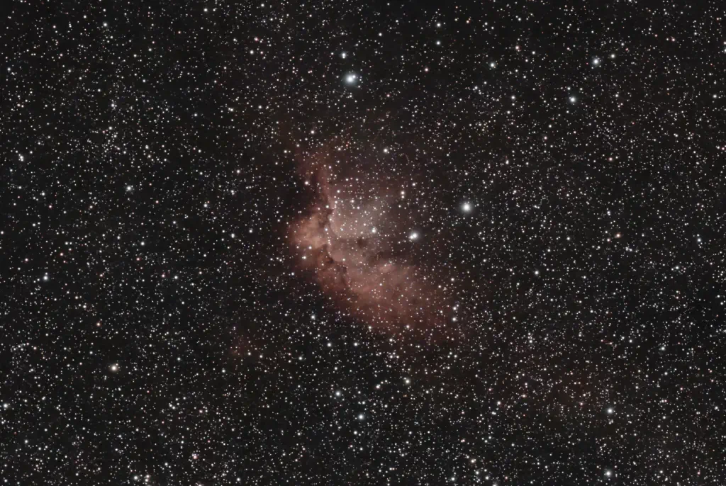 NGC 7380, the Wizard Nebula. 282 subs, 60 seconds, 60 gain, duo filter. StellarStudio “auto”.