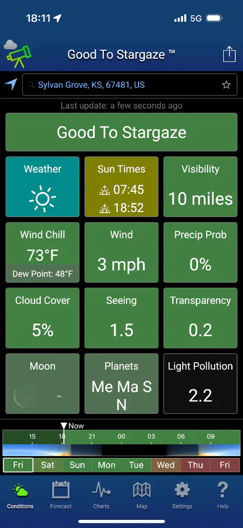 screenshot of Good to Stargaze showing good conditions